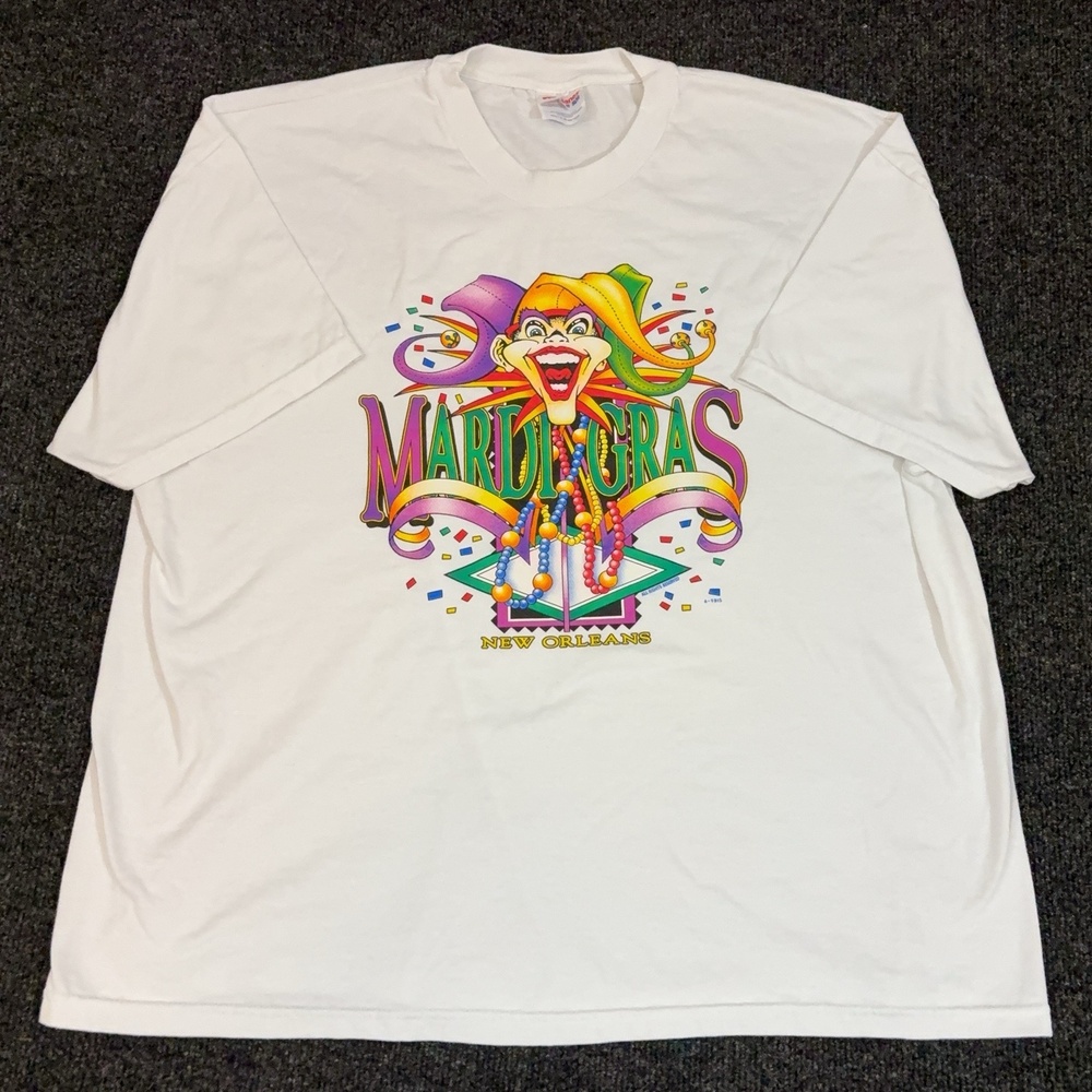 Vintage Hanes Shirt Mens XL White Mardi Gras New Orleans Jester Graphic T Shirt